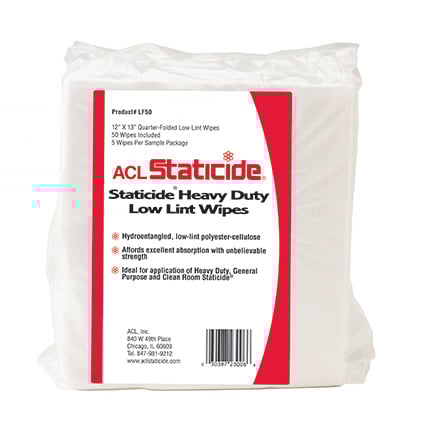 ACL Staticide Low Lint Wipes, Bag of 50